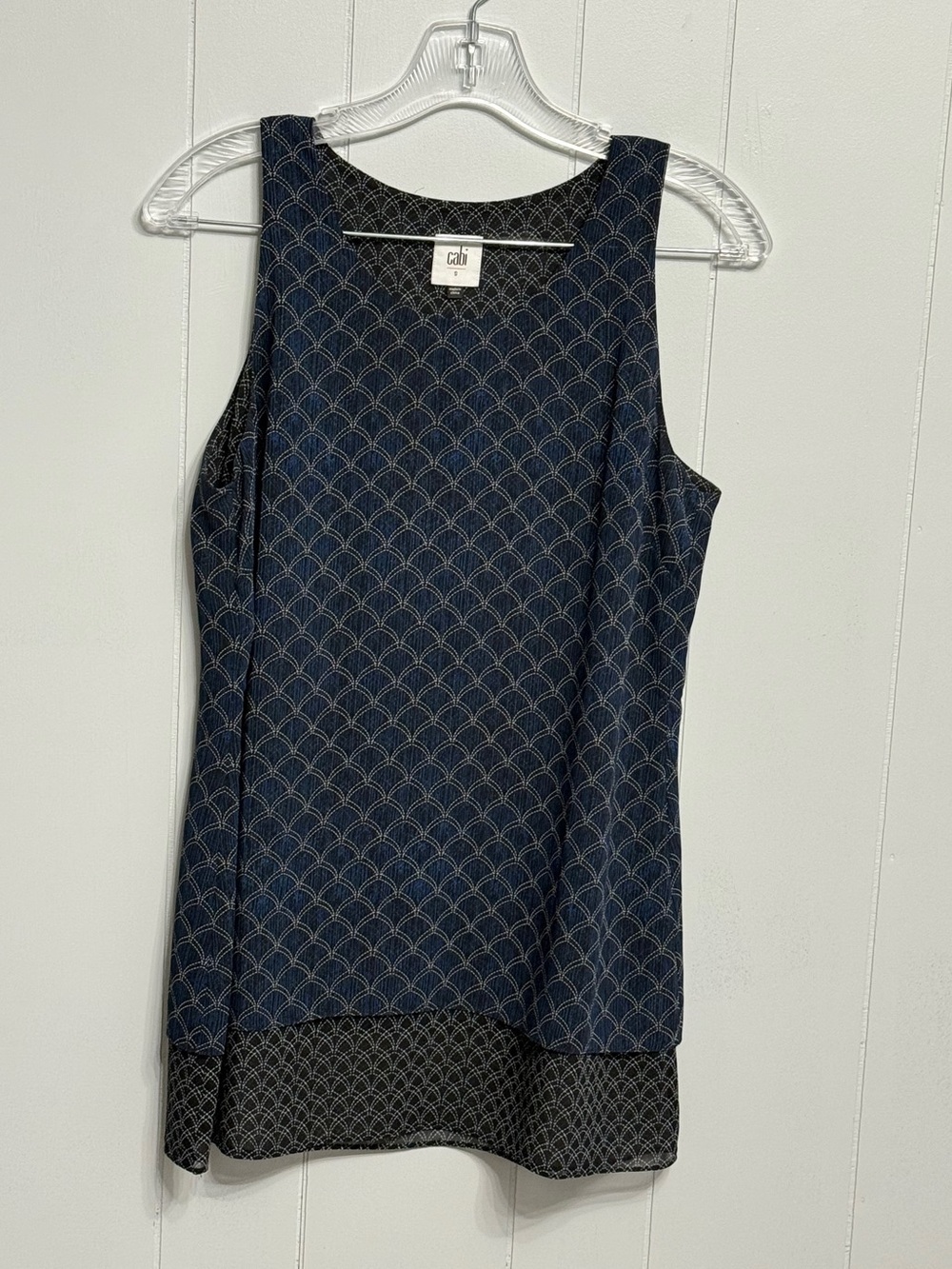 #17)  CAbi Navy & Black Layered Scallop Tank